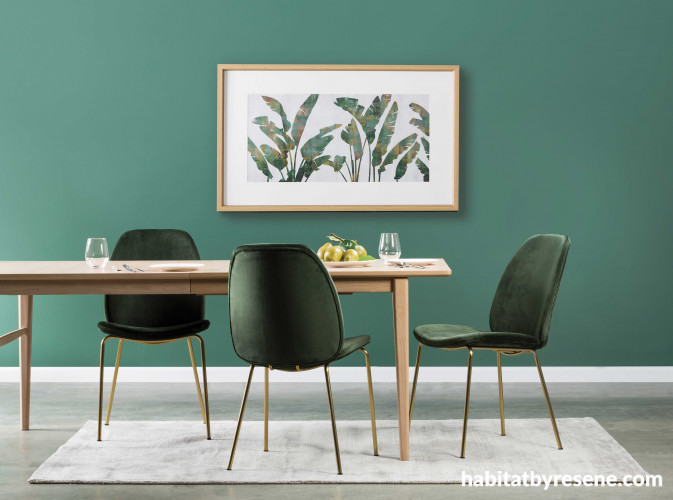 spring colour inspiration, green dining ideas, green interior inspiration, interior design, resene