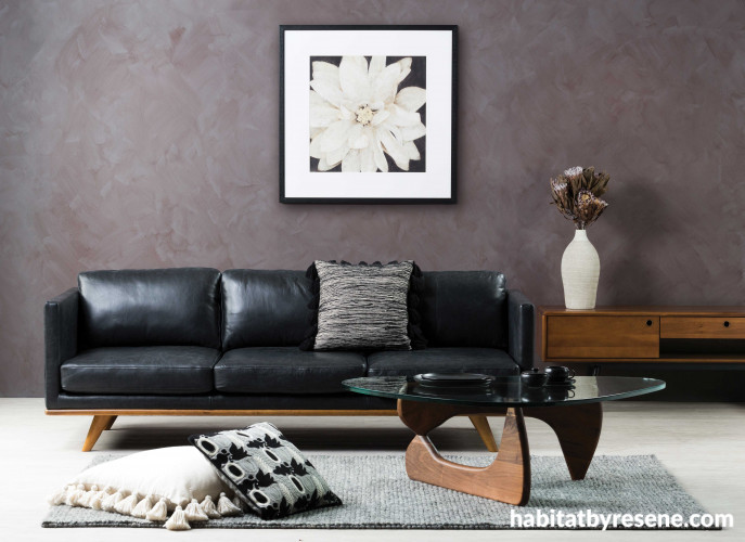 living room inspiration, purple interior inspiration, colour palette, interior design, resene