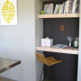 black and white, study, nook, recipe book shelf, paint 