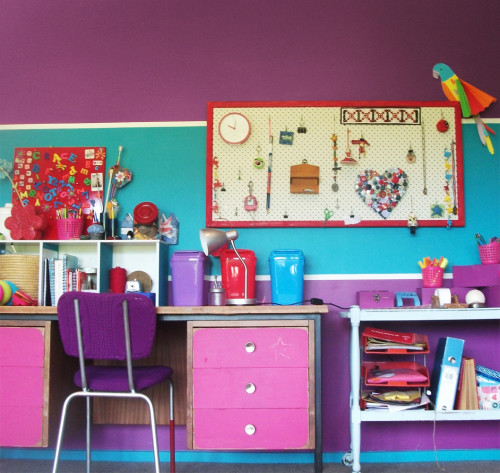 kids bedroom, children's bedroom, bright paint, interior, purple bedroom