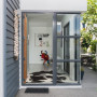 entranceway, beach house, blue exterior, blue paint, front doorway