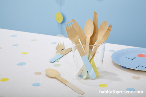 kids party ideas, kids diy ideas, diy party ideas, painted cutlery, resene pastels, childrens party