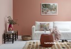 Living room, lounge, peach feature wall, pink living room, pink lounge, pink feature wall 