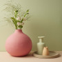 pink and green, pink vase, painted vase, green wall, green paint, pink paint, peach paint 