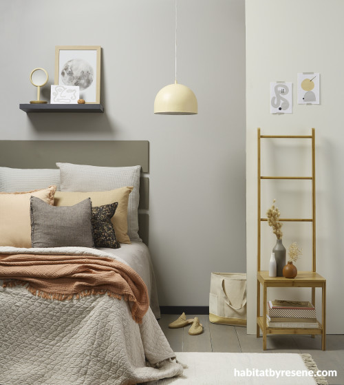 bedroom, neutral bedroom, neutrals, grey, beige, Resene