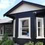 house exterior, black and white exterior, villa exterior, black and white paint