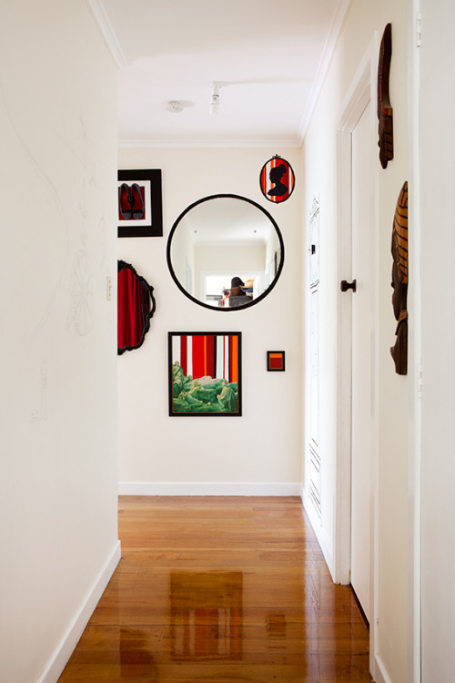 hallway, entrance way, white painted hallway, mirror feature wall, interior, home decorating ideas