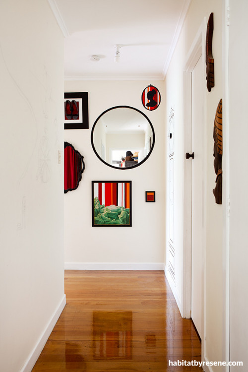 hallway, entrance way, white painted hallway, mirror feature wall, interior, home decorating ideas
