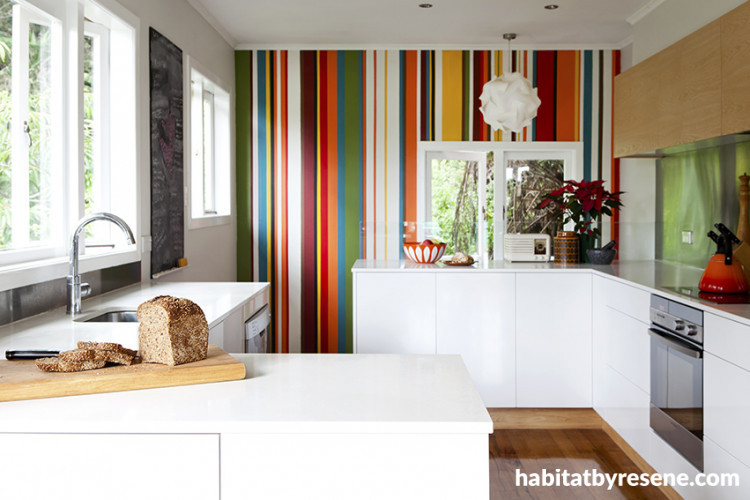 striped feature wall, painted striped wall, kitchen feature wall, interior