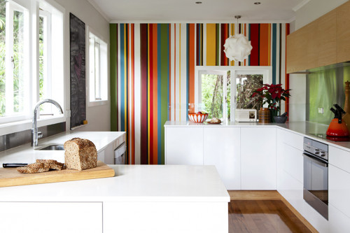 striped feature wall, painted striped wall, kitchen feature wall, interior