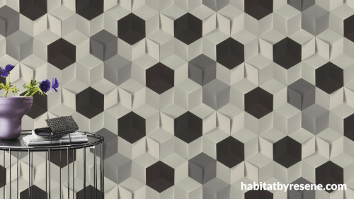 black and white wallpaper, monochrome wallpaper, black and white feature wall, geometric wallpaper