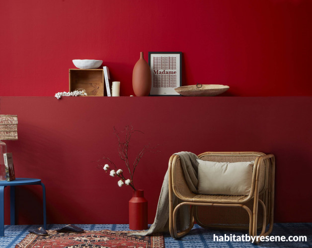 feature wall, red feature wall, red sitting room, red tones, red living, resene poppy 