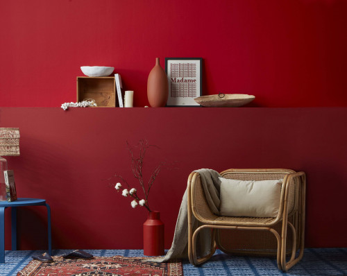feature wall, red feature wall, red sitting room, red tones, red living, resene poppy