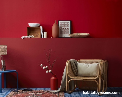 feature wall, red feature wall, red sitting room, red tones, red living, resene poppy 