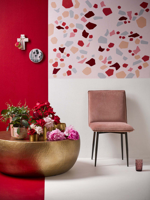 feature wall, pink and red, pink feature wall, painted pattern wall, red wall, resene red berry