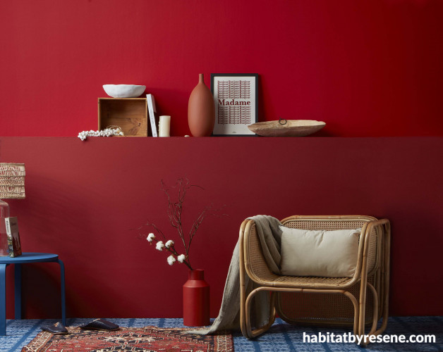 sitting room, reading room, living room, red room, red feature wall, red interior 