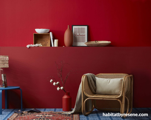 sitting room, reading room, living room, red room, red feature wall, red interior 