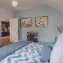 bedroom, blue bedroom, blue feature wall, pale blue bedroom, blue and white bedroom