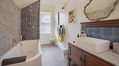 bathroom, neutral bathroom, white bathroom, resene pearl lusta, bathroom tiles