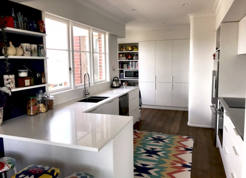 kitchen, white kitchen, modern kitchen, contemporary kitchen, white joinery, resene arctic white