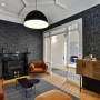wallpaper inspiration, living room ideas, black and white interior ideas, wallpaper feature wall
