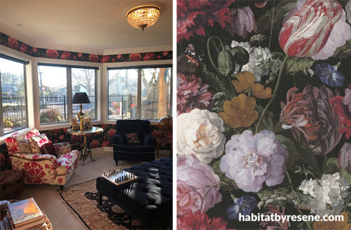 wallpaper inspiration, wallpaper ideas, floral interior, floral wallpaper, living room inspiration