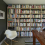 bookshelves, bookcase, study, olive green, interior, green paint 