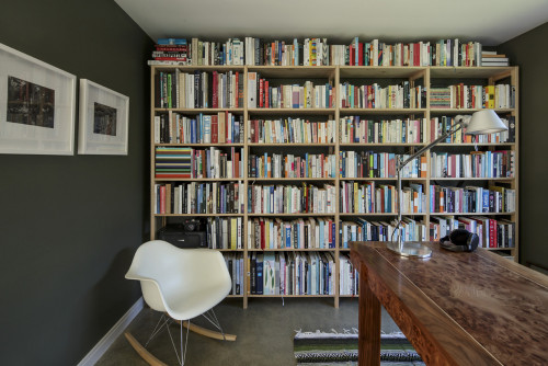bookshelves, bookcase, study, olive green, interior, green paint