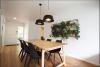 dining room, white dining room, black and white dining, wall plants, indoor plants, black white 