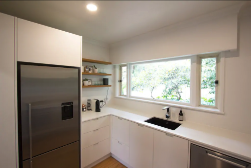 kitchen, white kitchen, neutral kitchen, resene black white, renovated kitchen
