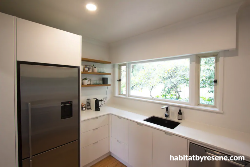 kitchen, white kitchen, neutral kitchen, resene black white, renovated kitchen