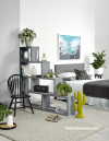 neutrals, white, small space, tiny house, stained floor, floors