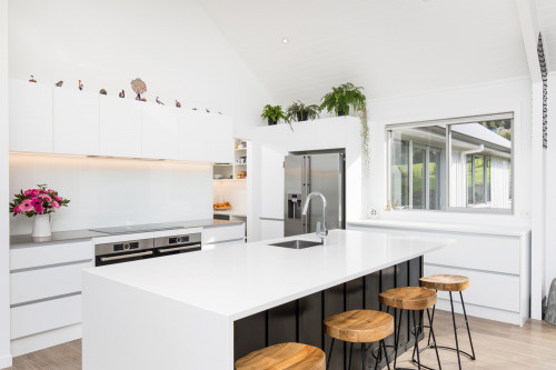 kitchen, white kitchen, black and white kitchen, open plan living, monochrome dining room
