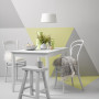 dining room, geometric feature wall, triangle painted wall, feature wall, grey and white 