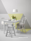 dining room, geometric feature wall, triangle painted wall, feature wall, grey and white 