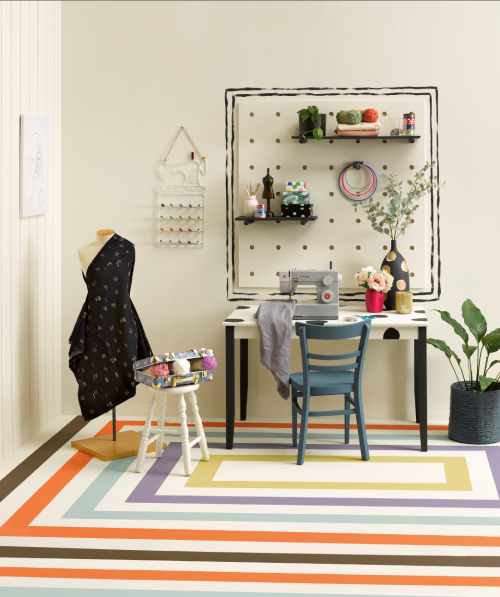 she shed, craft room ideas, craft room inspiration, sewing room ideas, feature floor ideas, resene