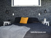 bedroom, guest bedroom, wallpaper feature wall, floral wallpaper, black bedroom, monochromatic 