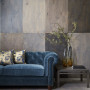 plywood feature wall, stained plywood, feature wall, nature inspired wall, blue sofa, lounge
