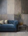 plywood feature wall, stained plywood, feature wall, nature inspired wall, blue sofa, lounge