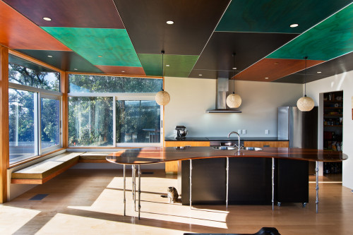 kitchen, painted ceiling, island bench, open-plan living, home design ideas