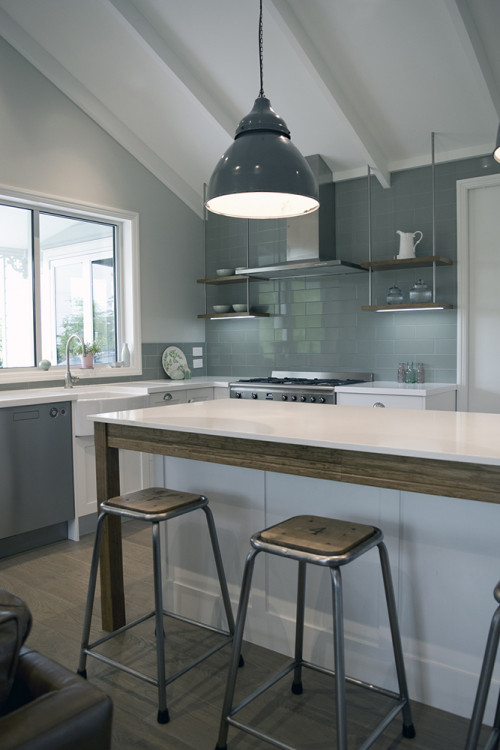 kitchen, green, neutrals, splashback