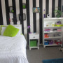 bedroom, retro, children's bedroom, feature wall, black and white, striped wall, striped wallpaper 