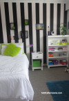 bedroom, retro, children's bedroom, feature wall, black and white, striped wall, striped wallpaper 