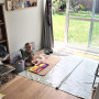 art studio. home studio, artist home studio, white studio, home work space, resene rice cake