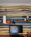 office nook, study, stripe wallpaper, feature wall, feature wallpaper, colourful study 