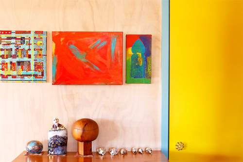 aqua paint, yellow paint, whitewash, plywood, tiny house, small spaces, bach decorating ideas