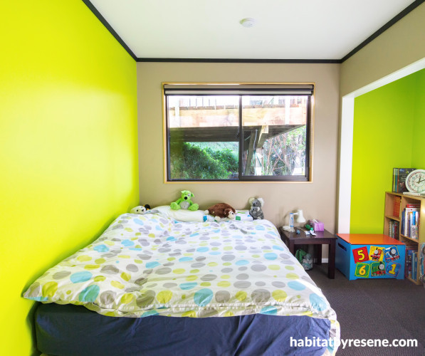 bright bedroom ideas, fluoro green bedroom, fluoro green interior, kids bedroom ideas, resene