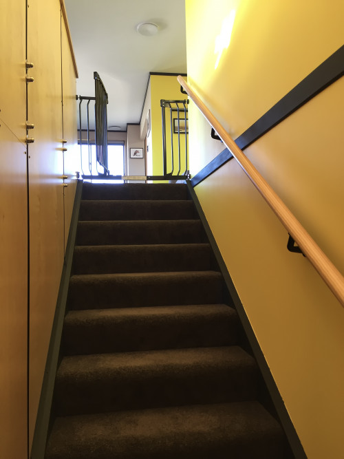 yellow interior ideas, yellow interior inspiration, yellow stairwell, stairwell design, resene