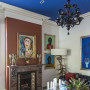 painted ceiling, ceiling inspiration, blue and white paint, living room, lounge, blue ceiling, bold 