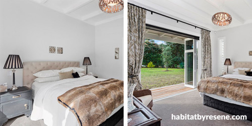master bedroom, bedroom, white bedroom, beige bedroom, bedroom deck, brown bedroom
